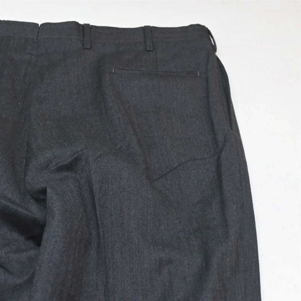 Vtg USA Made Jos A Bank 42L 36x34 Gray Herringbone 100% Wool Flannel Mens Suit